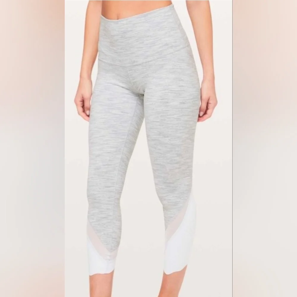 Lululemo Heather Gray Active Leggings with White Panels - Picture 1 of 5